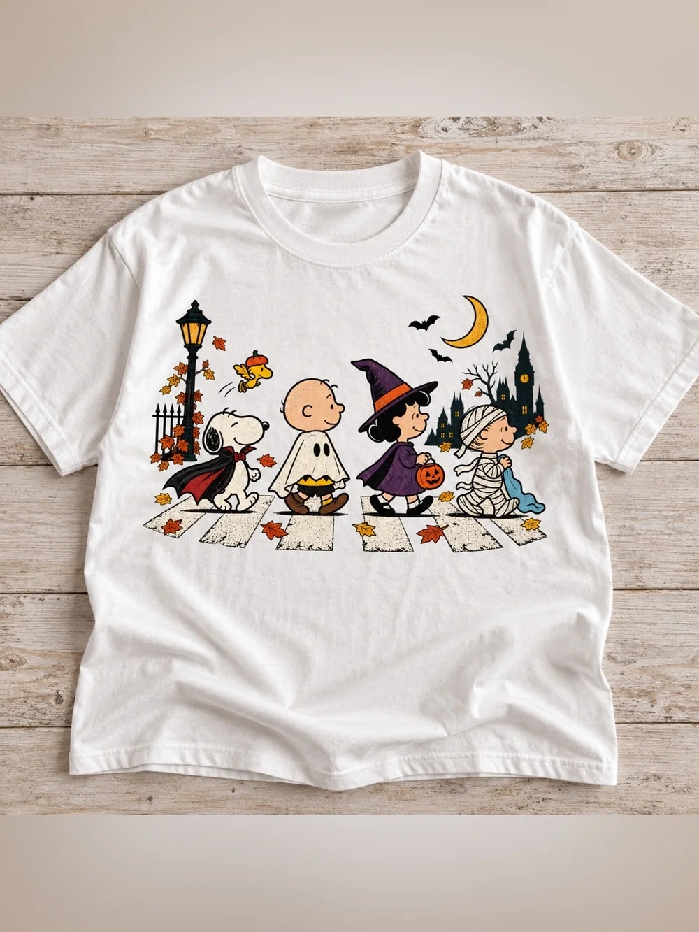Peanuts Charlie Brown Snoopy Halloween Abbey Road Shirt - White -